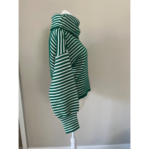 MARIA FILO green stripped turtleneck puff sleeve crossover sweater MEDIUM - Picture 5 of 7